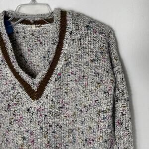 Mystree Women’s M Sweater Gray Confetti Knit V-Neck Pullover Donegal Tweed Style